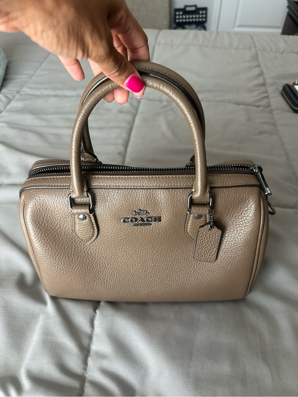 Coach Pebbled Leather Mini Satchel in Taupe